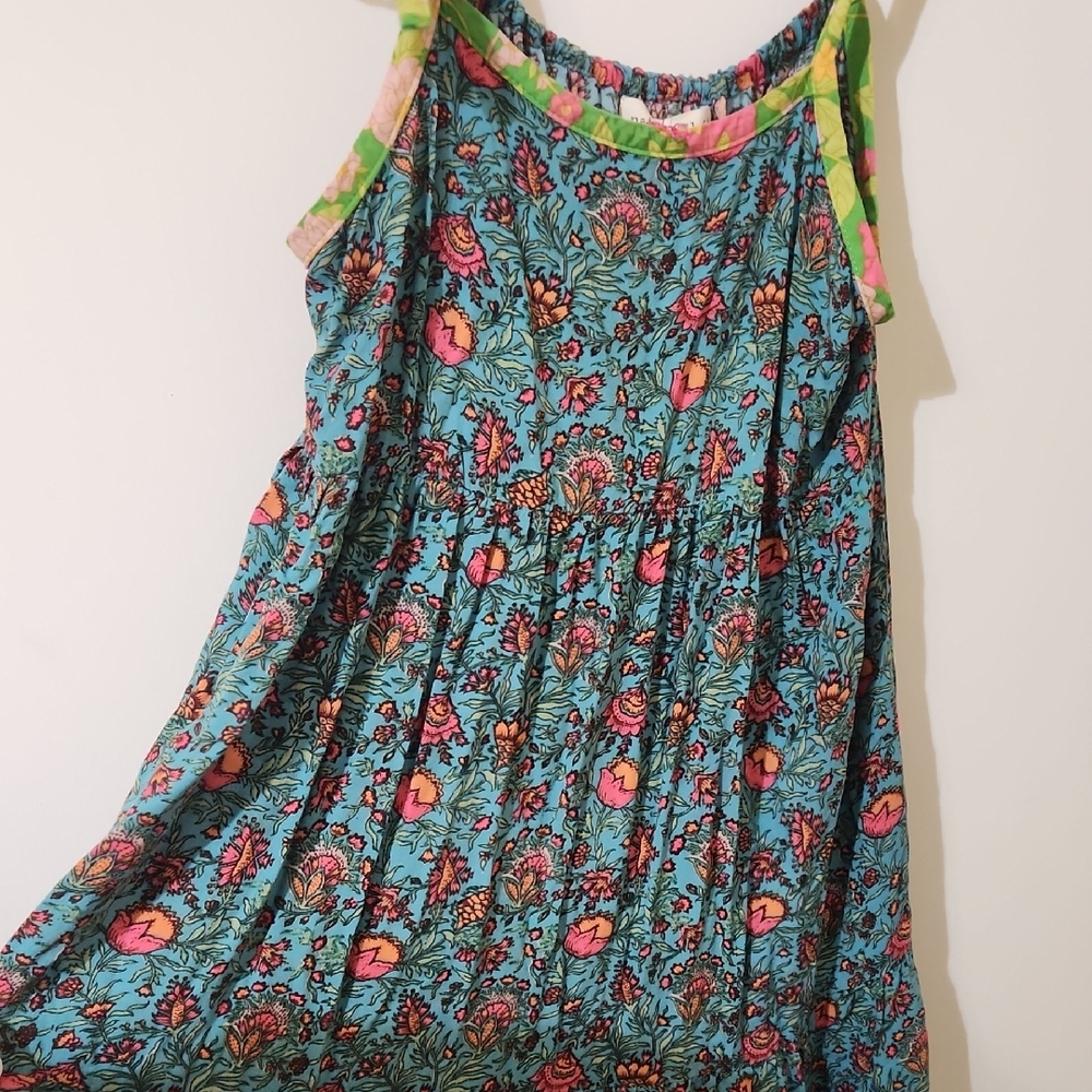 NATURAL LIFE Teal Floral Maxi Dress with Pink and Green Accents
